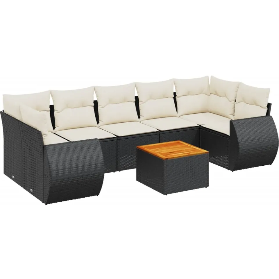vidaXL 8-delige Loungeset met kussens poly rattan zwart, foto 3