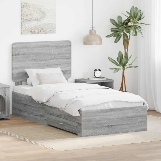 vidaXL Bedframe met lade Grijs Sonoma 100 x 200 cm Bewerkt hout