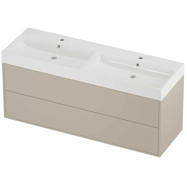 Proline Podium Badmeubelset Polystone Loft 2 Laden 140x46x62 cm Glans Wit Soft Linen Beige