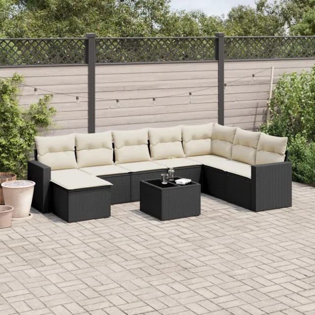 vidaXL 9-delige Loungeset met kussens poly rattan zwart, foto 2