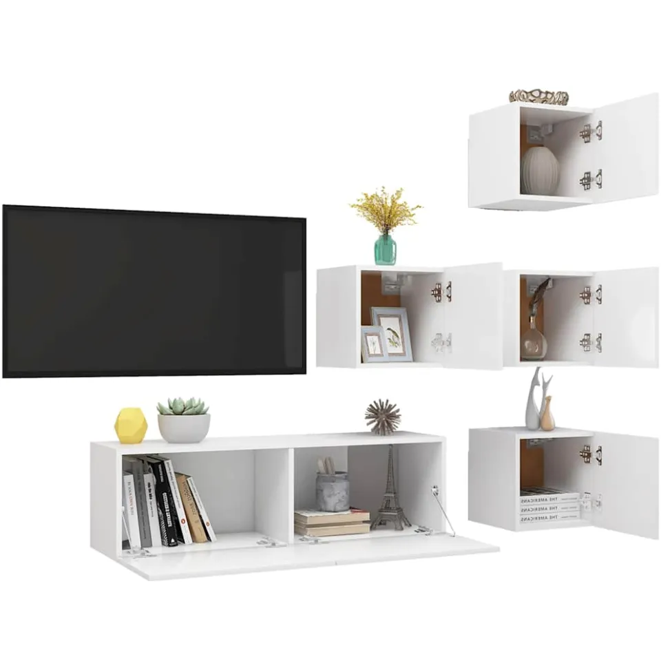 vidaXL 5-delige Tv-meubelset bewerkt hout wit
