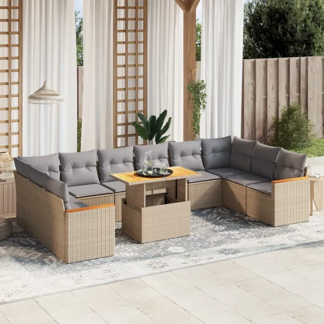 vidaXL 11-delige Tuinset met kussens poly rattan beige, foto 2