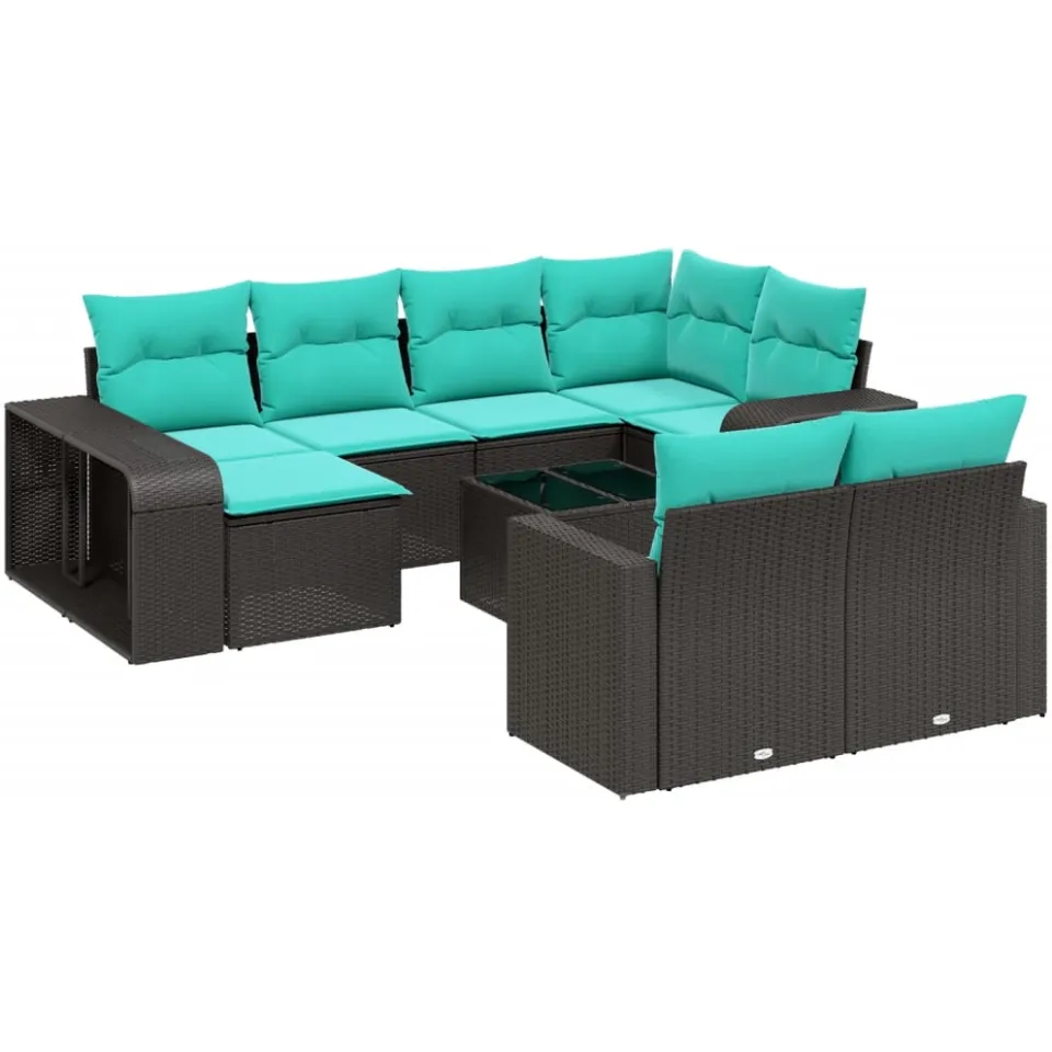 vidaXL 11-delige tuinbankset met kussens, zwart polyrotan, foto 3