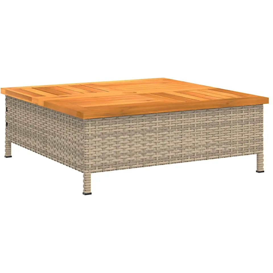 vidaXL Tuintafel 70x70x25 cm poly rattan en acaciahout beige