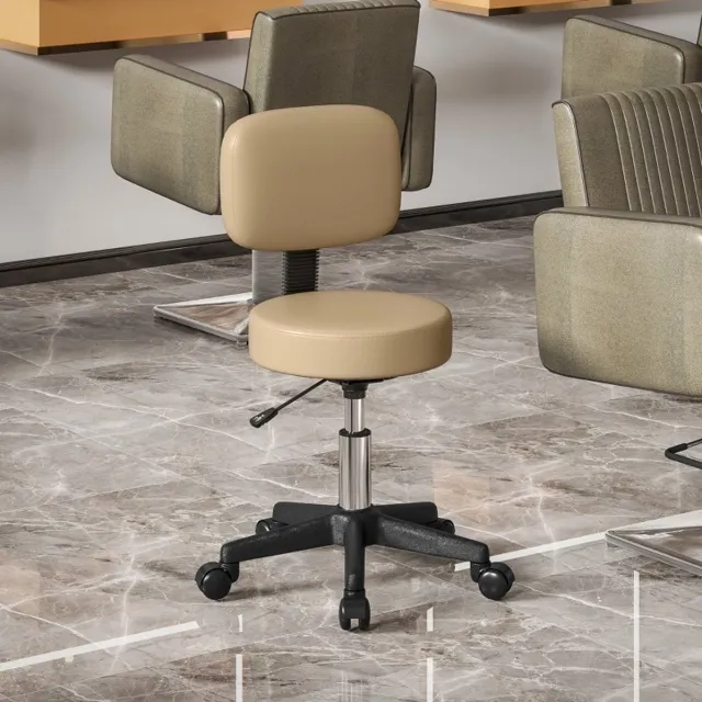 OKWISH Bureaukruk Hoogteverstelbaar Met Rugleuning 43 Tot 55 Cm 360 Graden Draaibaar Op Wielen Voor Salon En Bureau Kunstleer Bruin Brown