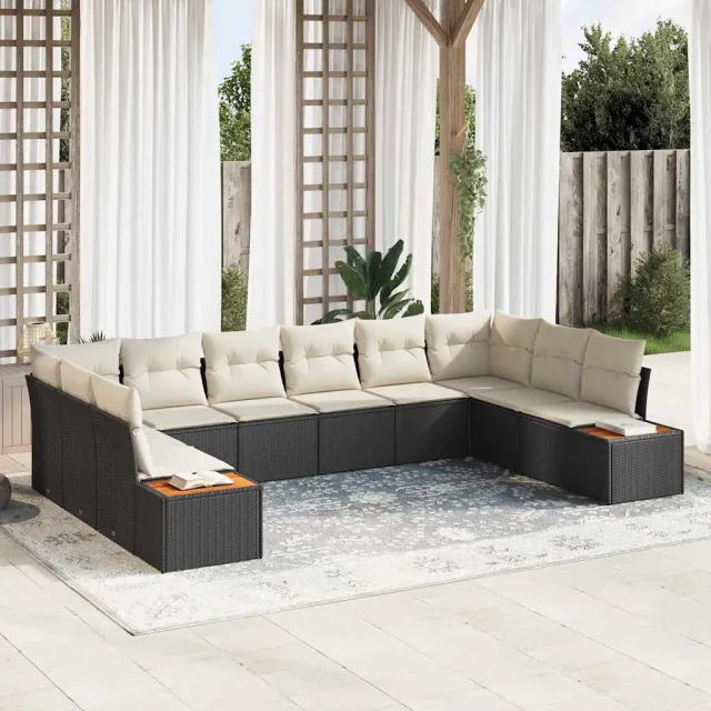vidaXL Tuinbankenset 10 st Zwart Poly riet