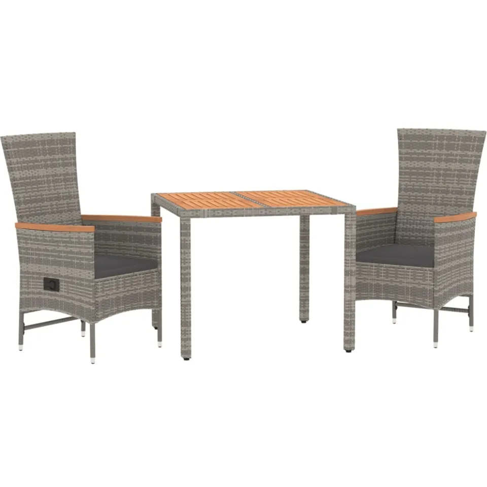 vidaXL 3-delige Tuinset met kussens poly rattan grijs