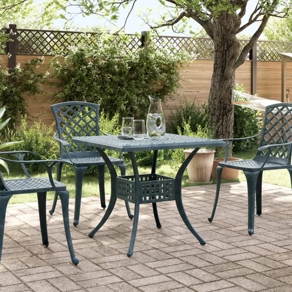 vidaXL Tuintafel 80x80x75 cm gietaluminium groen, foto 3