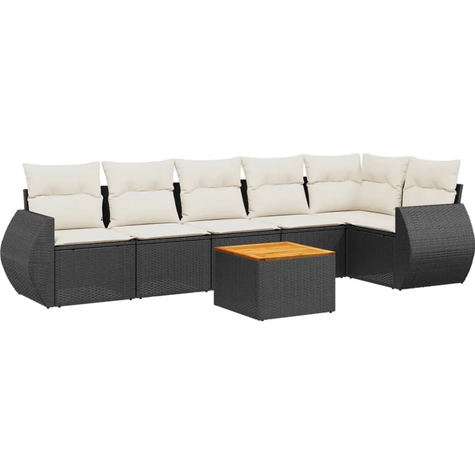 vidaXL 7-delige Loungeset met kussens poly rattan zwart, foto 3