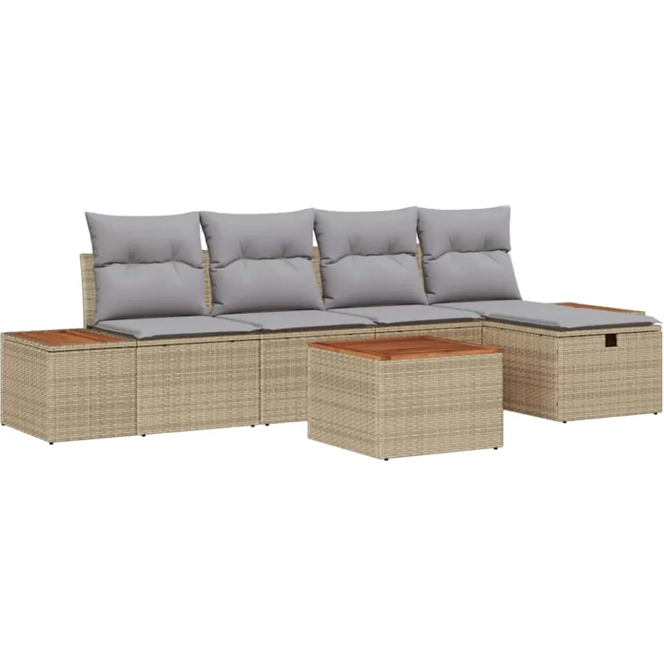 vidaXL Tuinbankenset 6 st Beige poly rattan