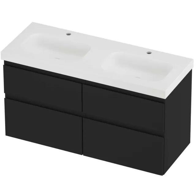 Proline Haga Badmeubelset Polystone Mezza 4 Laden 120x46x66 cm Mat White Mat Zwart