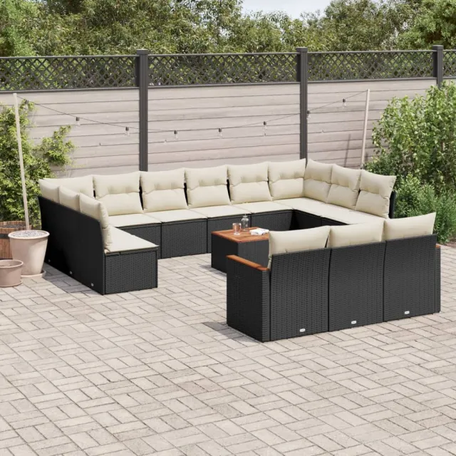 vidaXL 14-delige Loungeset met kussens poly rattan zwart, foto 2