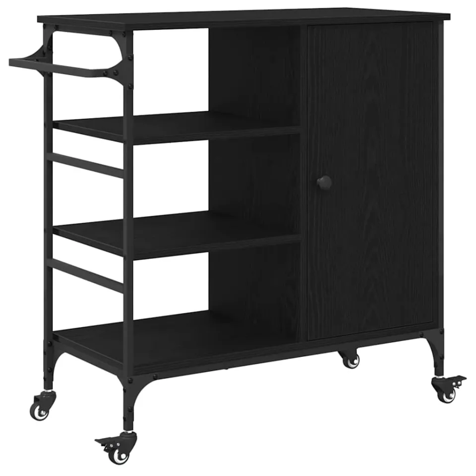 vidaXL Keuken Trolley Zwart Eiken 87.5 x 39 x 84.5 cm Bewerkt hout, foto 3