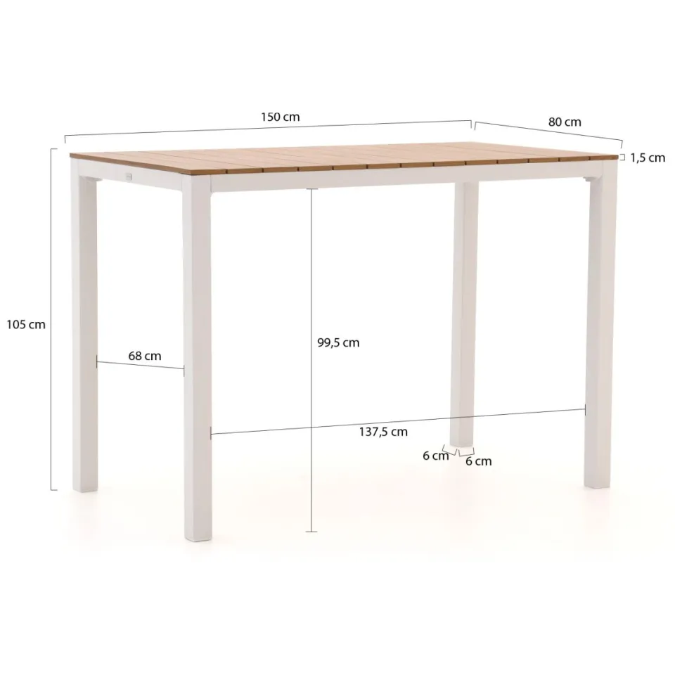 Bellagio tuinmeubelen Bellagio Fidenza bartafel 150x80x105cm wit, foto 2