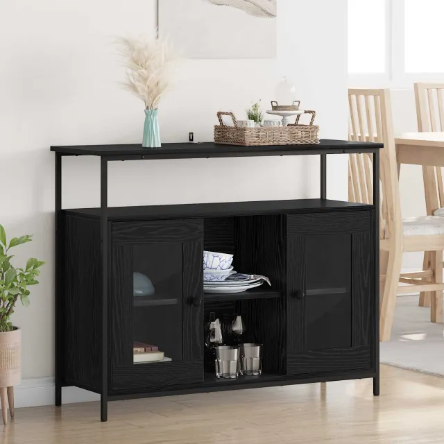 vidaXL Dressoir Zwart Eiken 100 x 35 x 80 cm Bewerkt hout