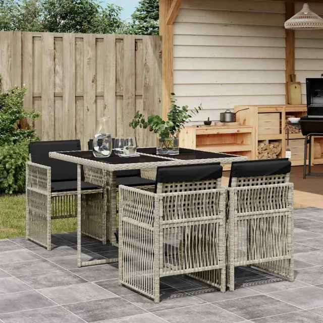 vidaXL 5-delige Tuinset met kussens poly rattan lichtgrijs grijs, foto 2