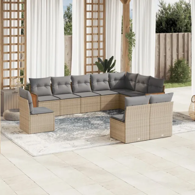 vidaXL 10-delige Loungeset met kussens poly rattan beige, foto 2