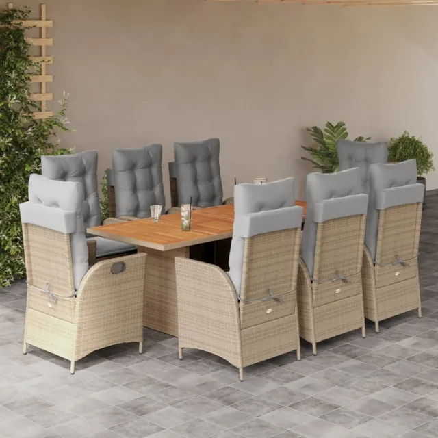 vidaXL 9-delige Tuinset met kussens poly rattan gemengd beige, foto 2