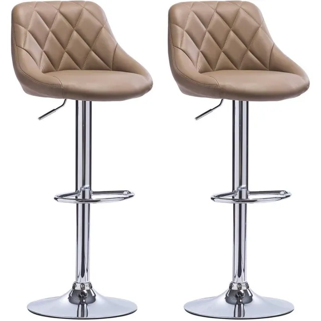 Bolt Edge Designer Barkruk - Beige - Velvet - Ergonomisch - Verstelbaar - Zithoogte 60-82cm - Set van 2