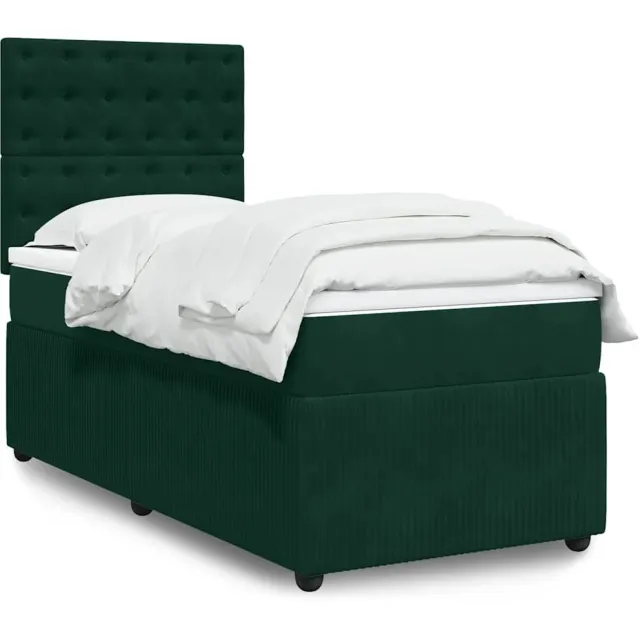 vidaXL Boxspring met matras fluweel donkergroen 90x200 cm groen