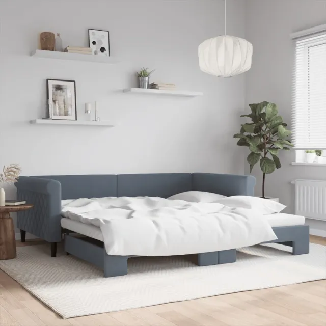 vidaXL Slaapbank met onderschuifbed 100x200 cm fluweel donkergrijs