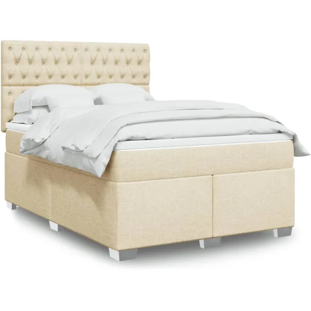 vidaXL Boxspring met matras stof crèmekleurig 140x190 cm
