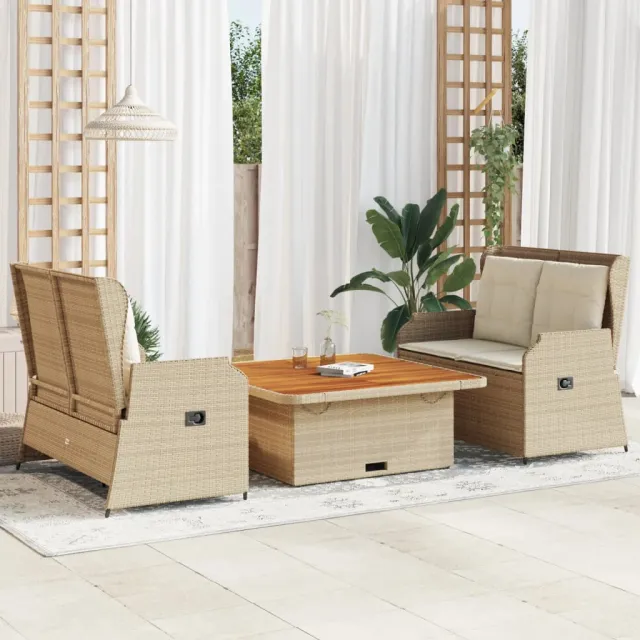 vidaXL 3-delige Loungeset met kussens poly rattan beige, foto 2