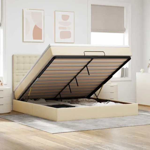 vidaXL Ottoman bed met matras 180x200cm stof crèmekleurig