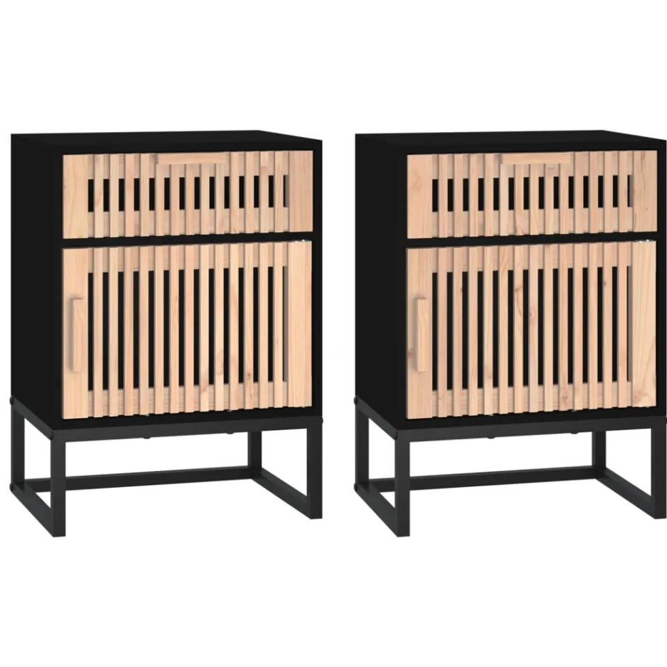 vidaXL Nachtkastjes 2 st 40x30x55,5 cm bewerkt hout en ijzer zwart