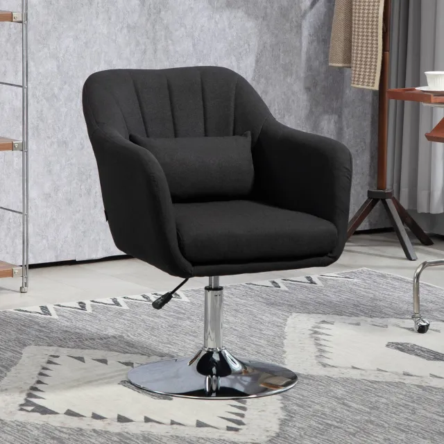 DESMIU Bureaustoel 60 x 60 x 79 tot 91 cm - Draaibaar en In Hoogte Verstelbaar - Voor Bureau en Woonkamer - Polyester en Metaal - Zwart