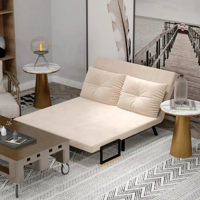 HAUSS SPOLE Fauteuil - Slaapfauteuil Met Bedfunctie - Verstelbare Rugleuning En Klapfunctie - Voor Woonkamer En Logeerkamer - Stof Beige