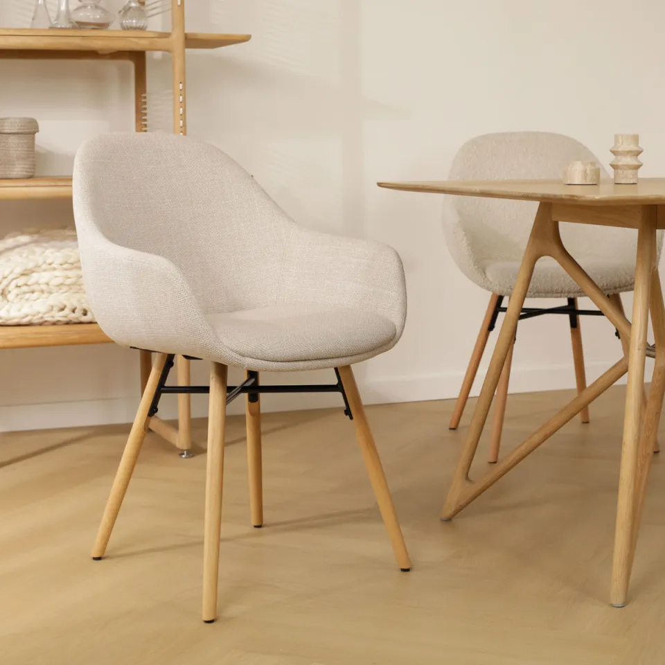 Nolon Nena-Mae eetkamerstoel beige - houten onderstel, foto 2