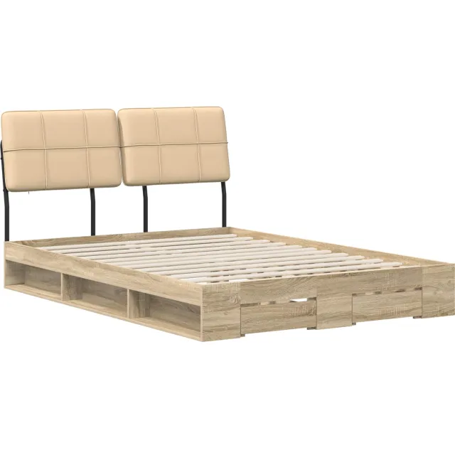 vidaXL Tweepersoonsbed met hoofdbord Sonoma eiken en crème Bruin