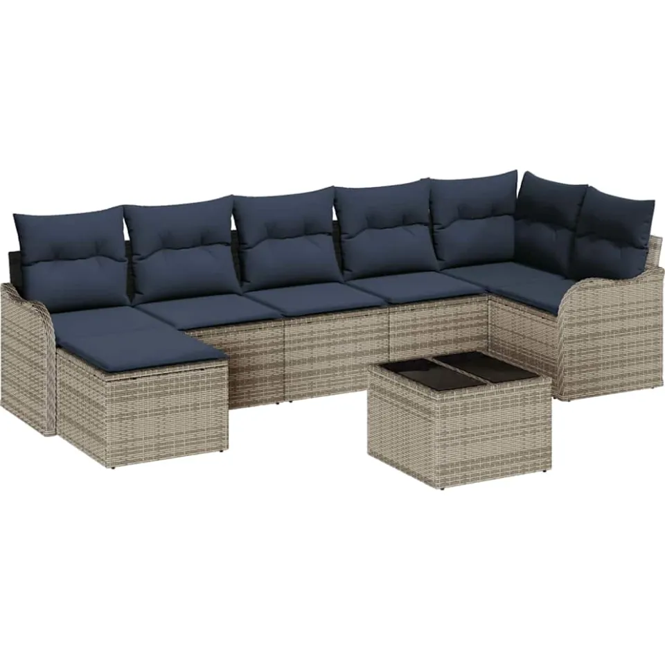 vidaXL Tuin Sofa Set met kussen 8 pcs Grijs Poly riet