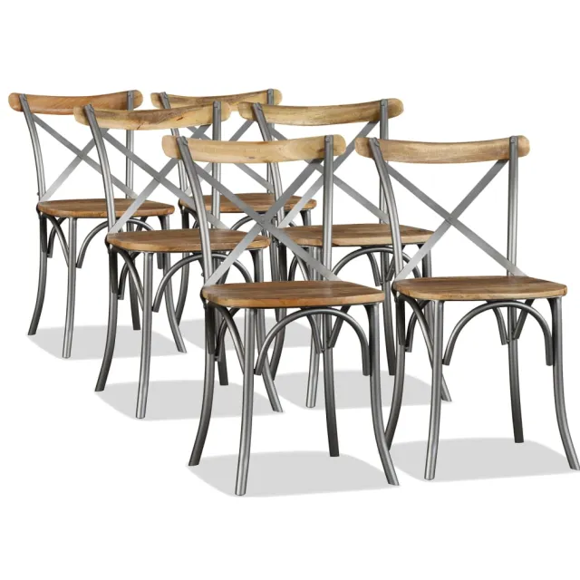 vidaXL Eetkamerstoelen massief mangohout en stalen rugleuning 6 st Meerkleurig