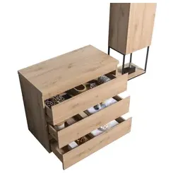 AquaVive - Praxis Eigen Merk Aquazuro Wastafelonderkast Napoli 90cm - Scandinavisch Eiken Gemelamineerd - Met 3 Lades, foto 3
