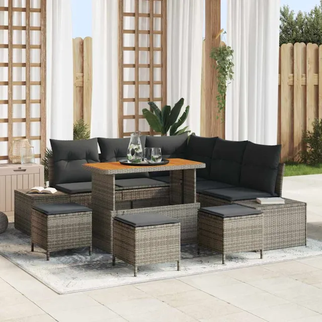 vidaXL Tuinbankenset 9 st Grijs Poly riet