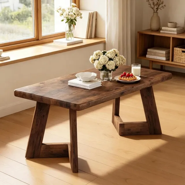 WUVRIE Rechthoekige salontafel 120x60x51 cm - Tafelblad van 4 cm en draagvermogen 100 kg - Rustiek bruin
