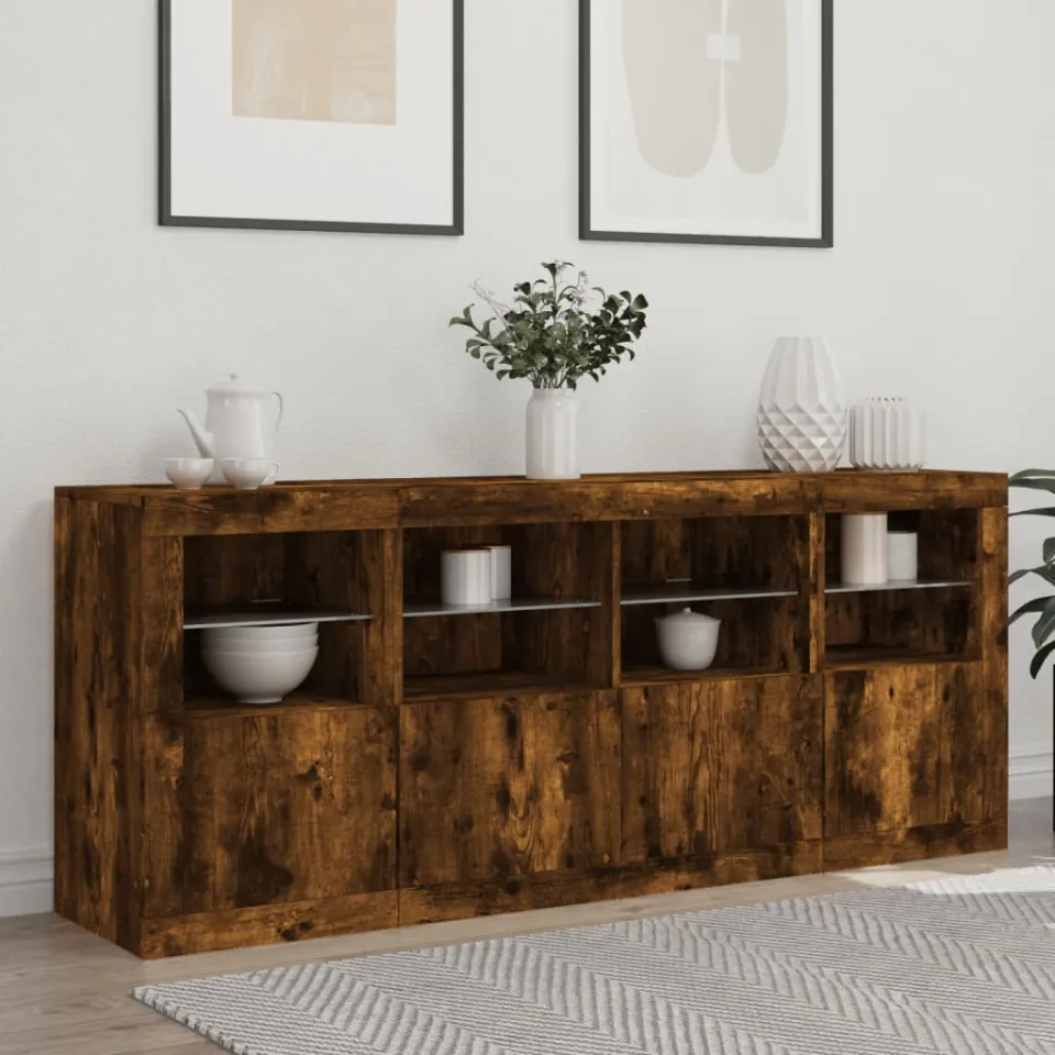 vidaXL Dressoir met LED-verlichting 163x37x67 cm gerookt eikenkleurig, foto 2