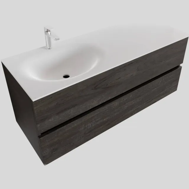Boss & Wessing Badkamermeubel Solid Surface BWS Stockholm 120x46 cm Links Wood Dark Brown (met 1 kraangat) Houtlook