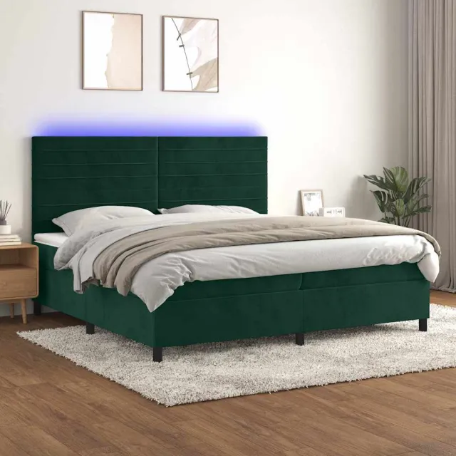 vidaXL Boxspring met matras en LED fluweel donkergroen 200x200 cm groen