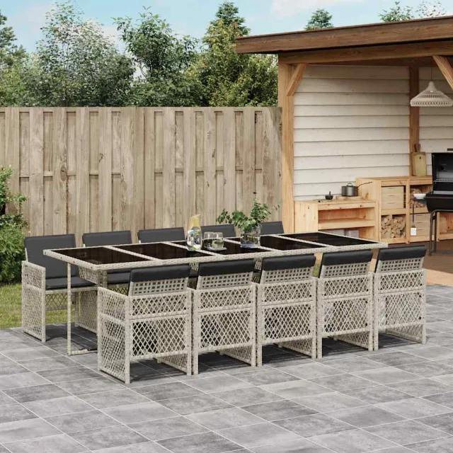 vidaXL 11-delige Tuinset met kussens poly rattan lichtgrijs grijs, foto 2