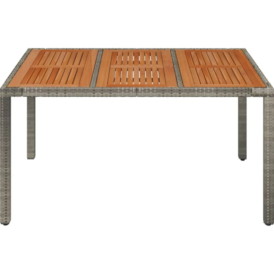 vidaXL Tuintafel met houten blad 150x90x75 cm poly rattan grijs