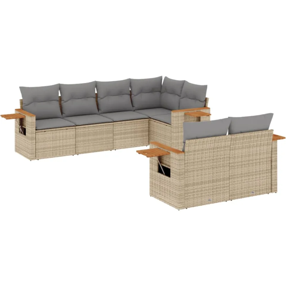 vidaXL 7-delige Loungeset met kussens poly rattan beige, foto 4