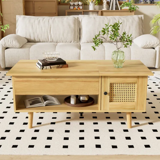 Maisentiel Salontafel 103 x 50 cm met opklapbaar blad, opbergruimte, spaanplaat, houtkleur
