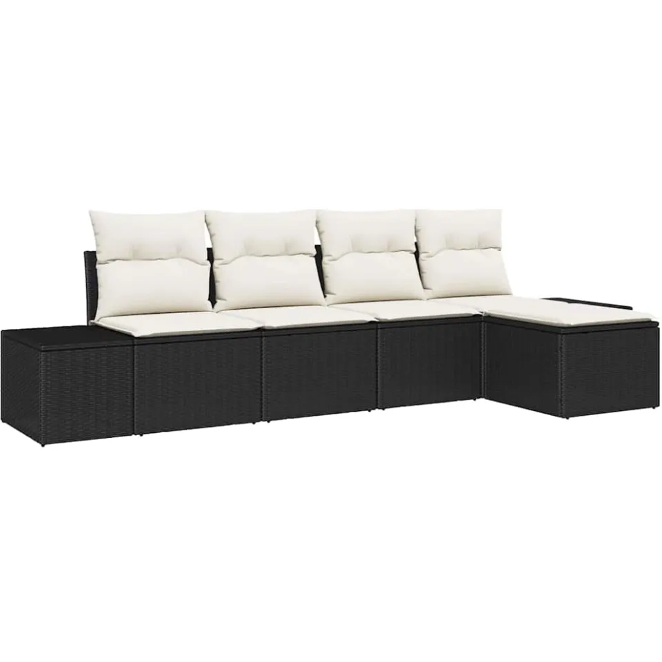 vidaXL Tuin Sofa Set 5 st Zwart en Crème poly rattan