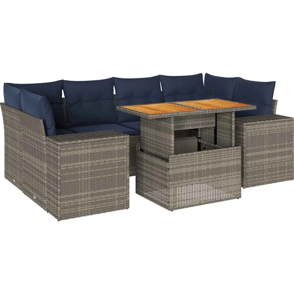 vidaXL 7-delige Loungeset met kussens poly rattan grijs, foto 3