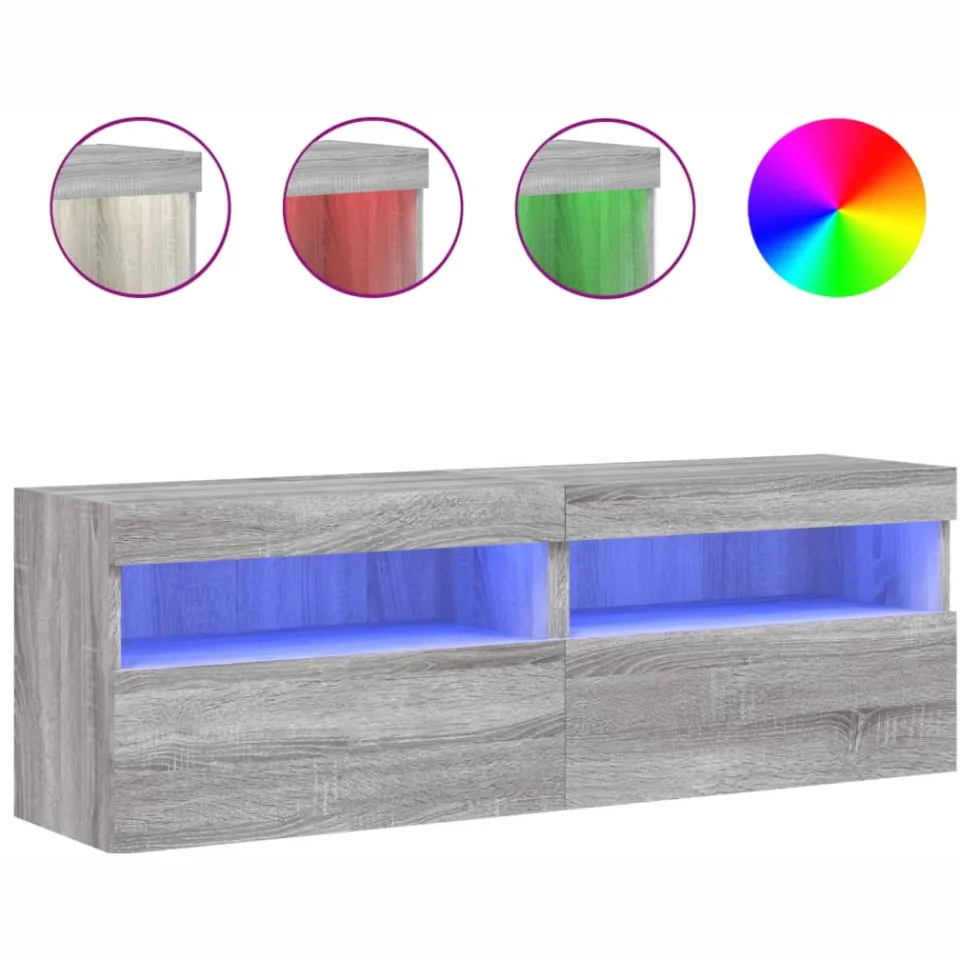vidaXL Tv-wandmeubels met LED 2 st 60x30x40 cm grijs sonoma eiken