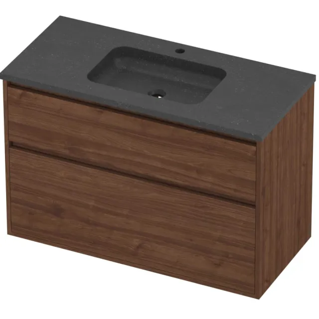 Proline Rollo Badmeubelset Hardsteen Elegant 2 Laden 100x46x67 cm Blue Stone Indian Walnut Houtlook