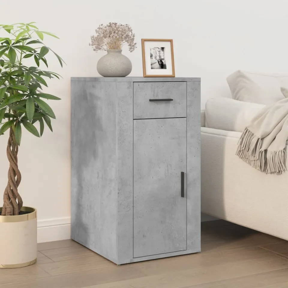 vidaXL Bureau met kast bewerkt hout betongrijs grijs, foto 4